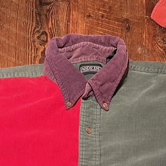 Vtg Lands’ End Colorblock Corduroy Shirt Men’s XL Tall Wide Wale Single Pocket - Picture 15 of 15